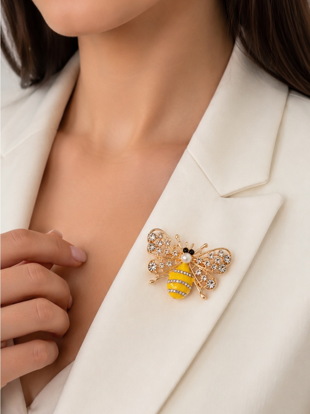 Gold and Yellow Bee Brooch with Crystal Wings - Picture 3 of 4